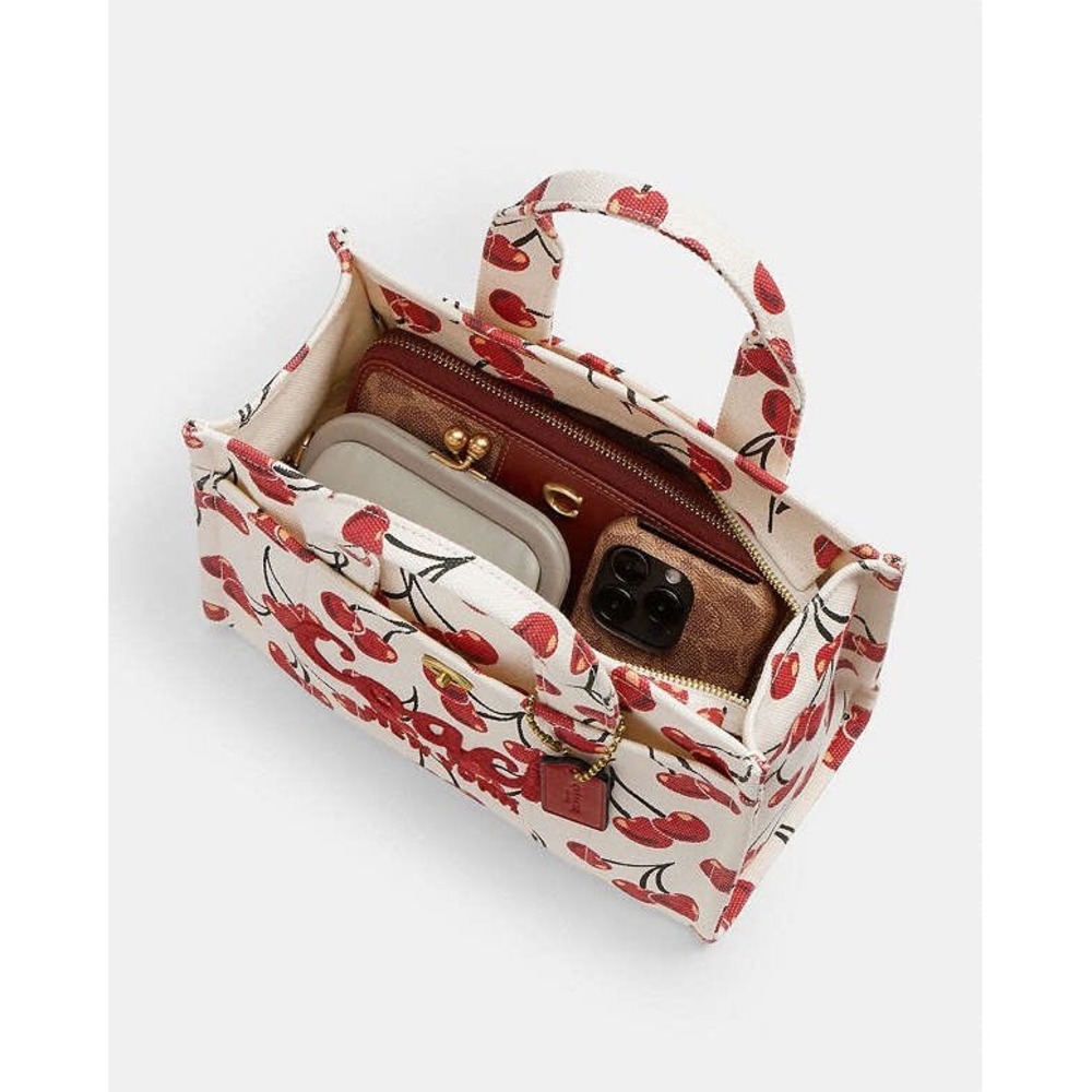 NEW COACH Mini Cargo Cherry Print Canvas Tote Bag 20 in Chalk/Multi - Picture 3 of 14